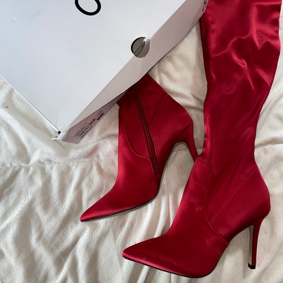 red satin boots
